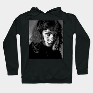 Beautiful girl, grayscale. Overlay with some black shapes. Dark and beautiful. Hoodie